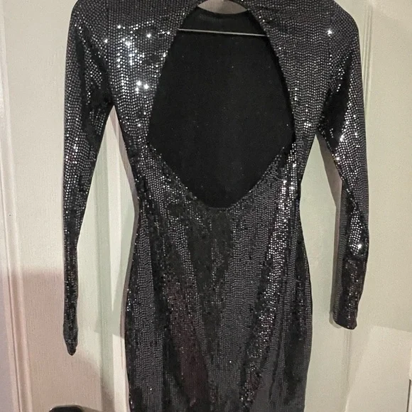 Divided Sparkling Silver Long Sleeve Dress - Picture 3 of 4
